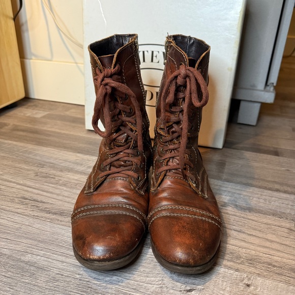 Steve Madden Leather Brown Combat Boots - Picture 3 of 12